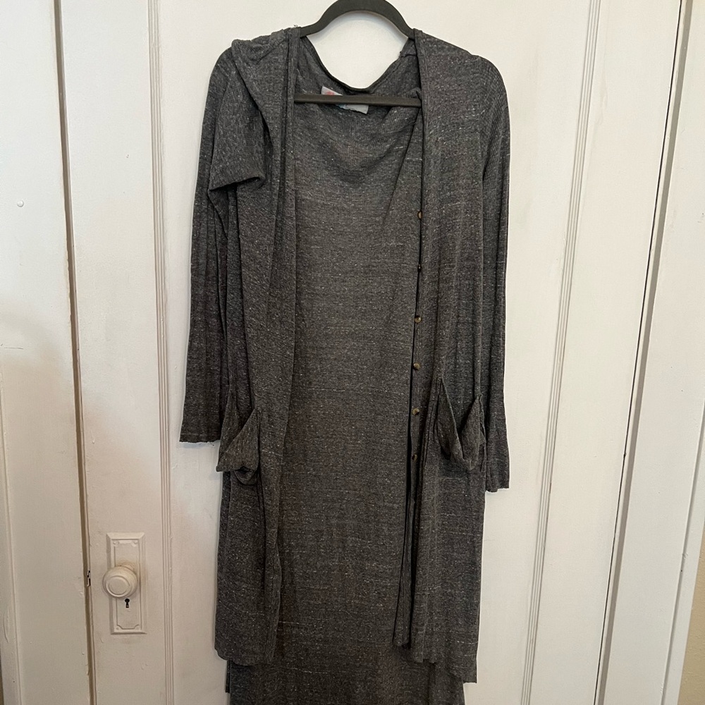 Free People heathered grey waffle tunic cardigan in L - Picture 4 of 6